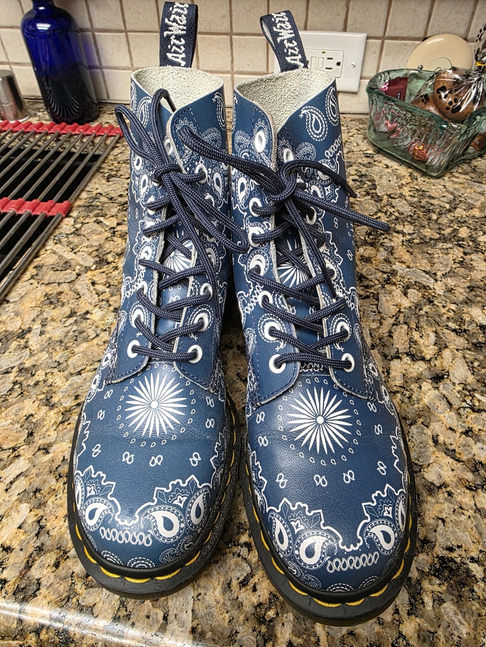 VINTAGE Dr. Martens Blue Paisley Lace-Up Ankle Boots